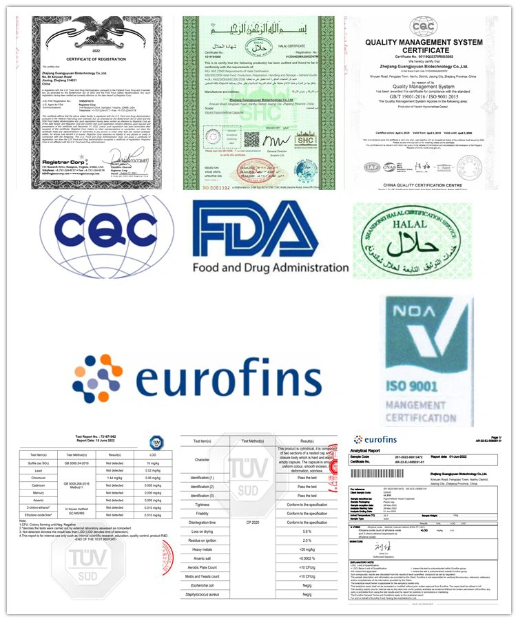 HPMC Capsule empty certificates